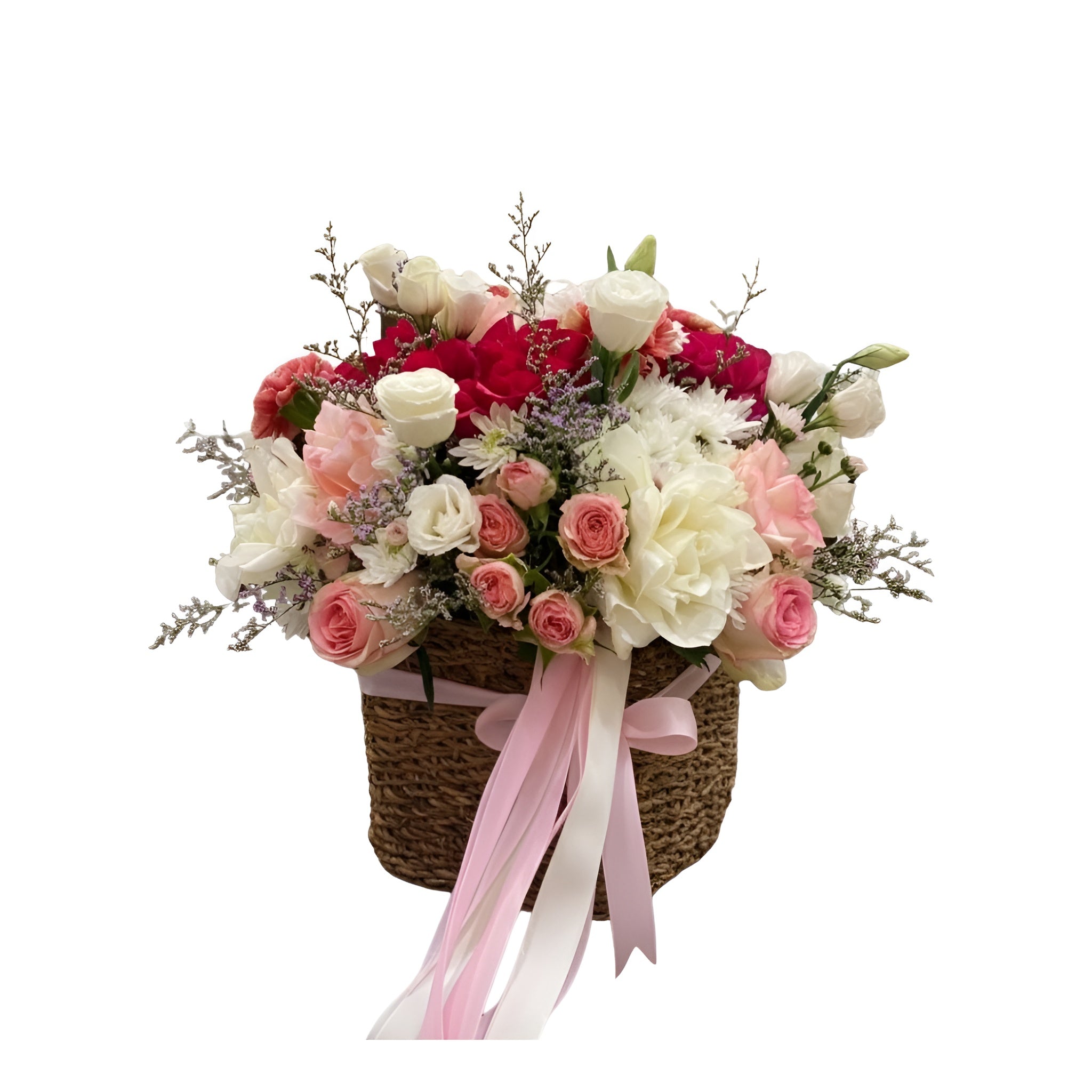 MIXED FLOWER IN BAMBOO BASKET
